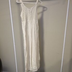 Quest White Cotton Sleeveless with Crochet Top Maxi Dress
